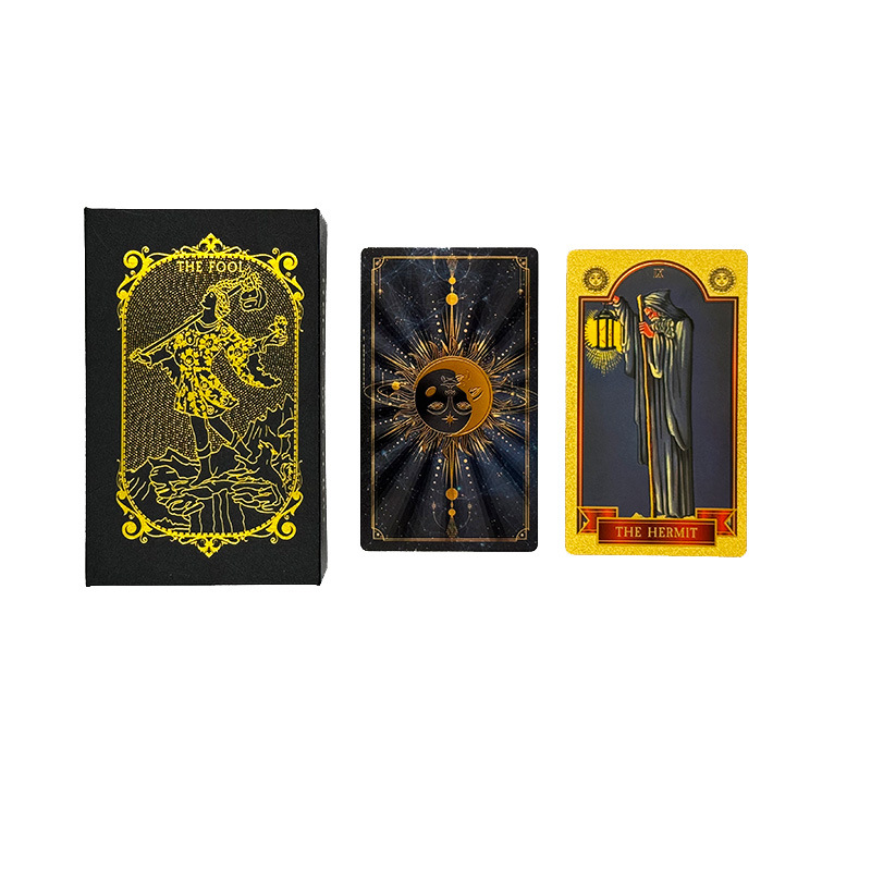 Suministro transfronterizo de lámina de oro Tarjeta de tarot Carlo tarjeta Torre libro tarot impresión en color PVC impermeable manual juego de mesa mantel