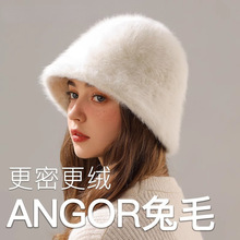大码女冬季大头围真兔毛毛绒帽子秋冬季盆帽遮脸显脸小水桶渔夫帽