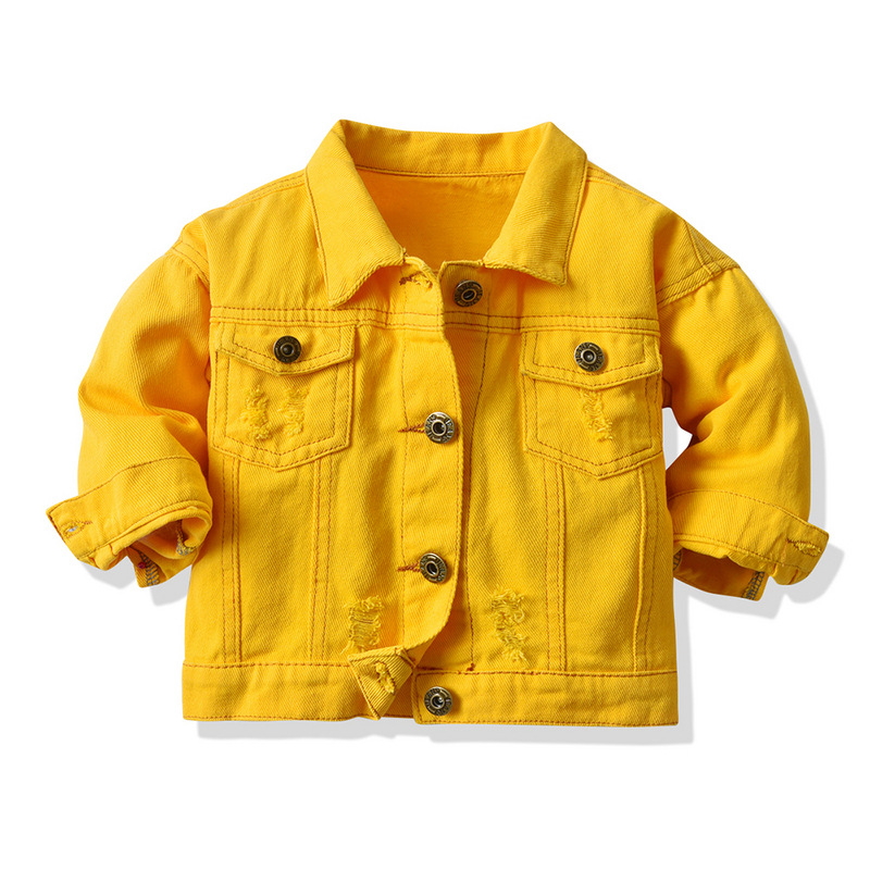 Nuevos productos de primavera ropa de mezclilla Europa y América 2025 chaqueta de mezclilla teñida anudada para niños chaqueta de agujero neutral retro kids