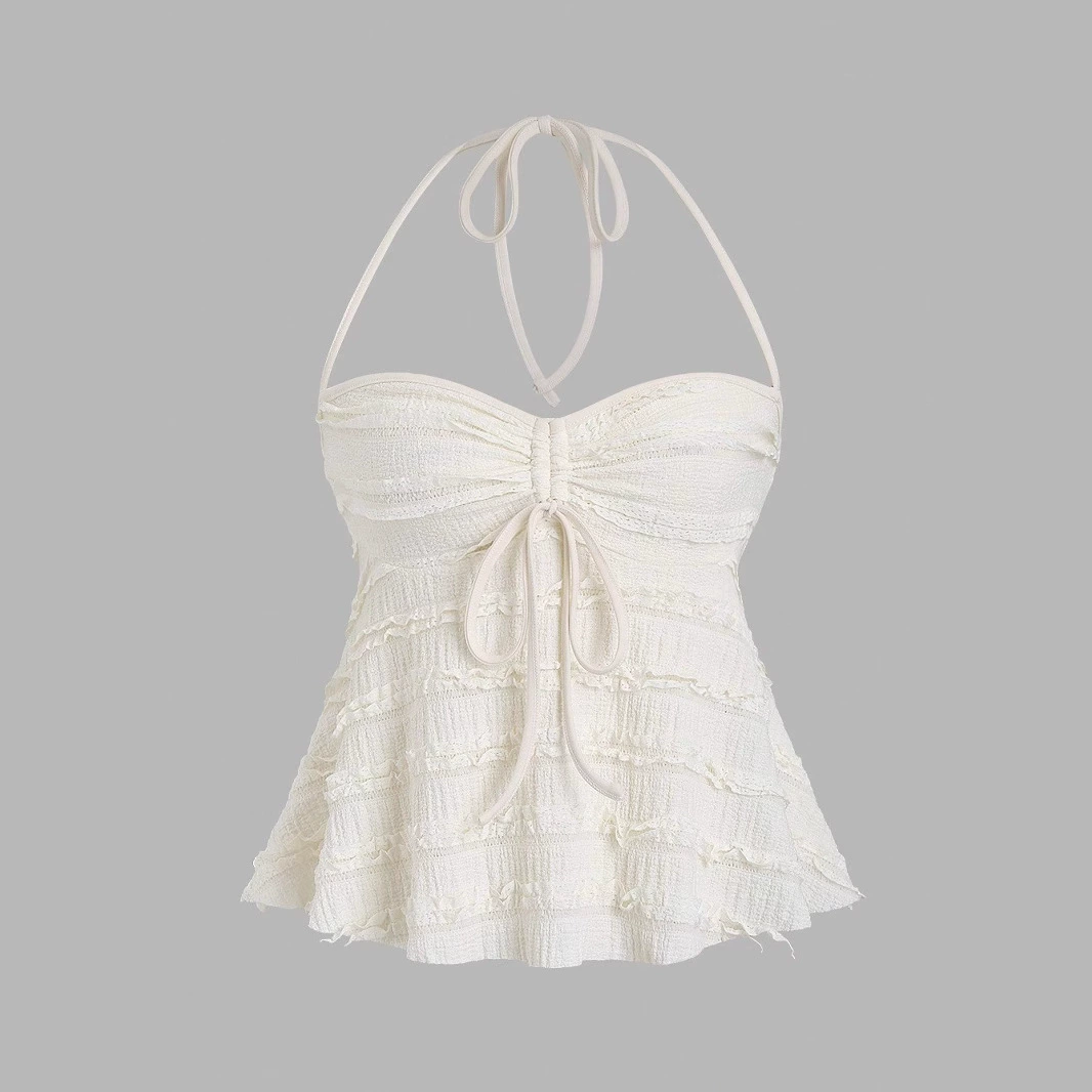 2025 новый трансграничный внешнеторговый асимметричный топ-жилет с завязками на шее, летний сексуальный трикотаж на бретелях