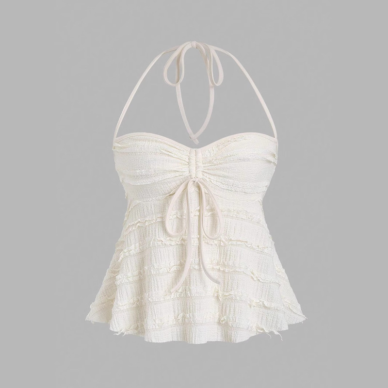 2025 New Cross-Border Foreign Trade Irregular Lace-Up Halterneck Vest Suspender Summer Sexy Hot Girl Suspender Knitwear