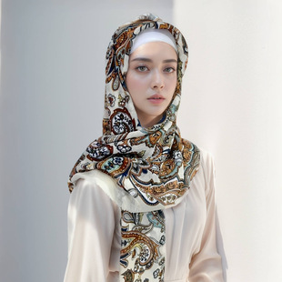Cross-border new high sense of Bali yarn big flower retro printed square 110*110 Joker sunscreen turban