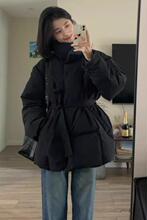 保暖夹棉收腰外套女黑色棉服棉袄新款小个子2025显瘦新年战袍