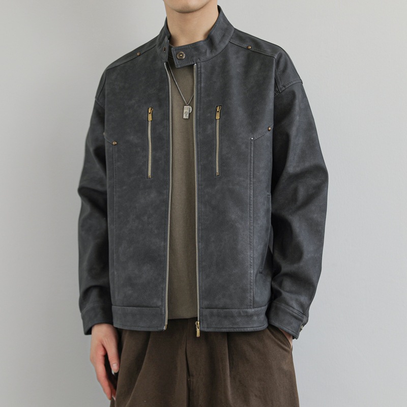 Men's Leather Jacket, Rugged Autumn Motorcycle Style For Men_voghion.com