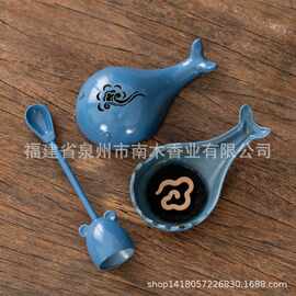 小祥云盘香炉蓝鲸鱼翅香炉创意合金香薰炉茶道办公摆件沉香檀香炉