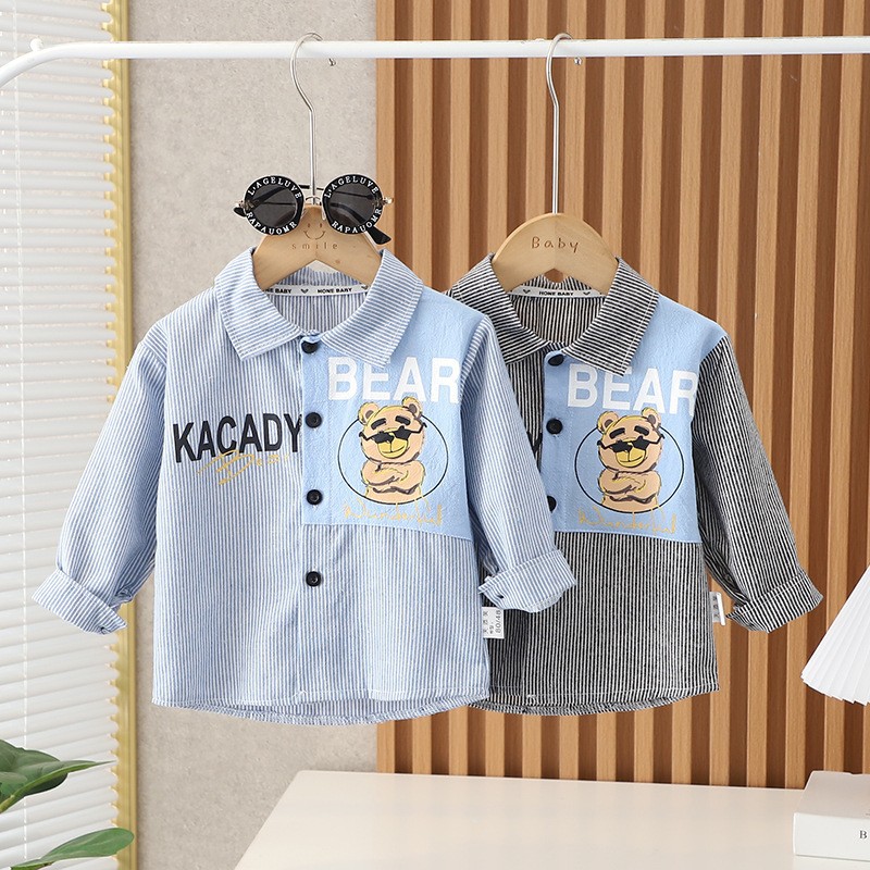 Camisa de manga larga para niños nueva camisa para niños primavera y verano estilo occidental camisa de estilo coreano camisa de rayas verticales para niños de moda