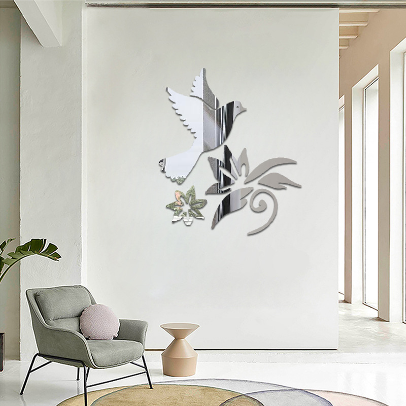 亚克力镜面墙贴和平鸽鸽子花橄榄树枝图案客厅卧室装饰DIY 3D贴纸