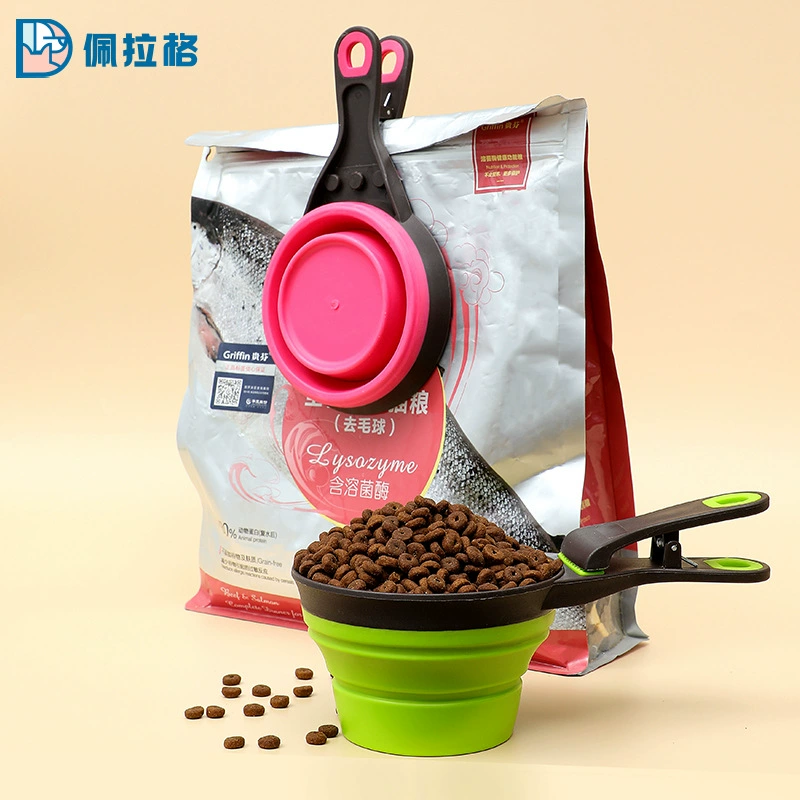 Складная миска для домашних животных, ложка для кормления собак с крышкой, влагостойкая корм для кошек, герметичный зажим для щенков, мерная чашка, питьевая вода, миска для риса для кошек