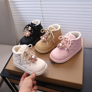 Winter New Girls' fleece-lined Cotton Boots Mid-child Warm Martin Boots Men's Soft Sole Cotton Shoes Children's Warm Snow Boots