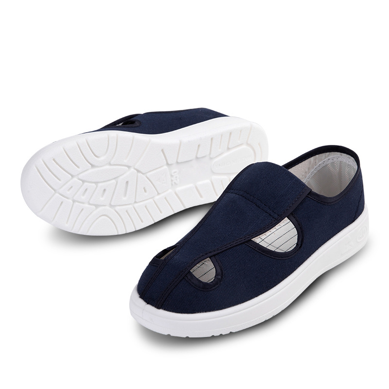 防静电PU四孔无尘蓝白色帆布鞋 PVC蓝白软底无尘室净化鞋通用透气