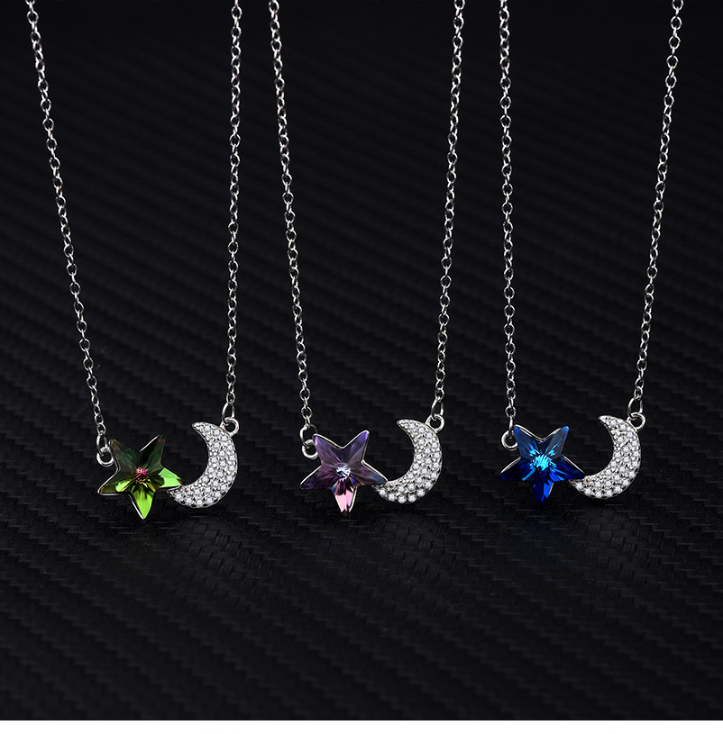 Fashion Star Moon Austrian Crystal Sterling Silver Inlaid Zircon Necklace