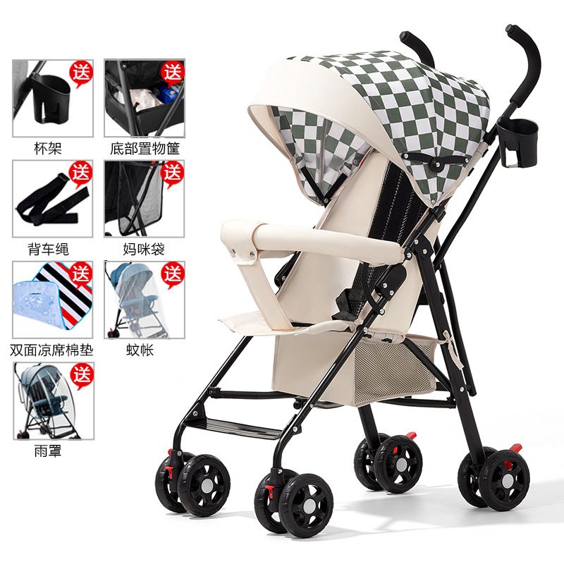 Carrinche de bebé ligero y plegable simple para sentarse y acostarse, viaje de verano para niños pequeños, carro de mano para niños pequeños