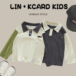 New Children's Long-Sleeve Polo Shirt for Boys, Single-Piece Girls' Base Shirt, Baby Turn-Down Collar Top, German Velvet Trendy Children's Clothing