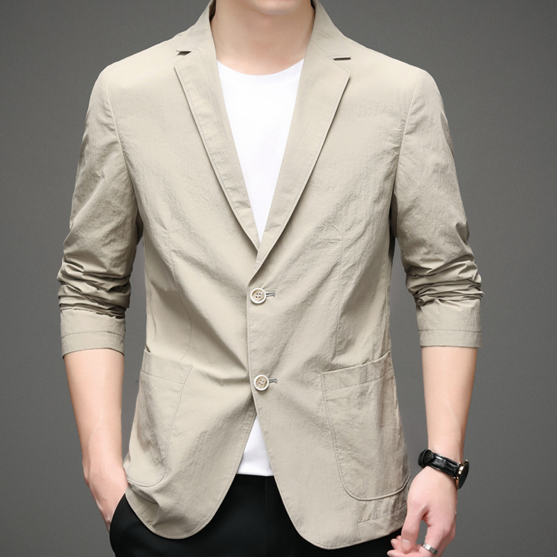 Spring and Autumn New Casual Suit Men's Korean Style Slim Solid Color Breathable Small Suit Single Layer Thin Cardigan Jacket