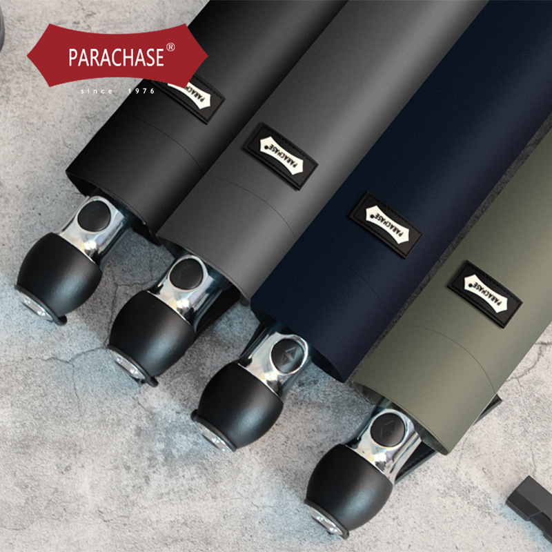 parachase 男士皮柄全自动折叠复古商务伞115cm素色加大加固防风