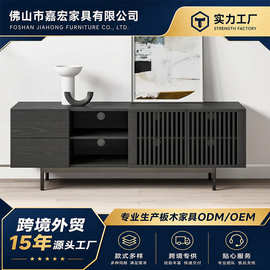 现代极简北欧实木电视柜轻奢简约复古镂空储物柜地柜家用客厅家具