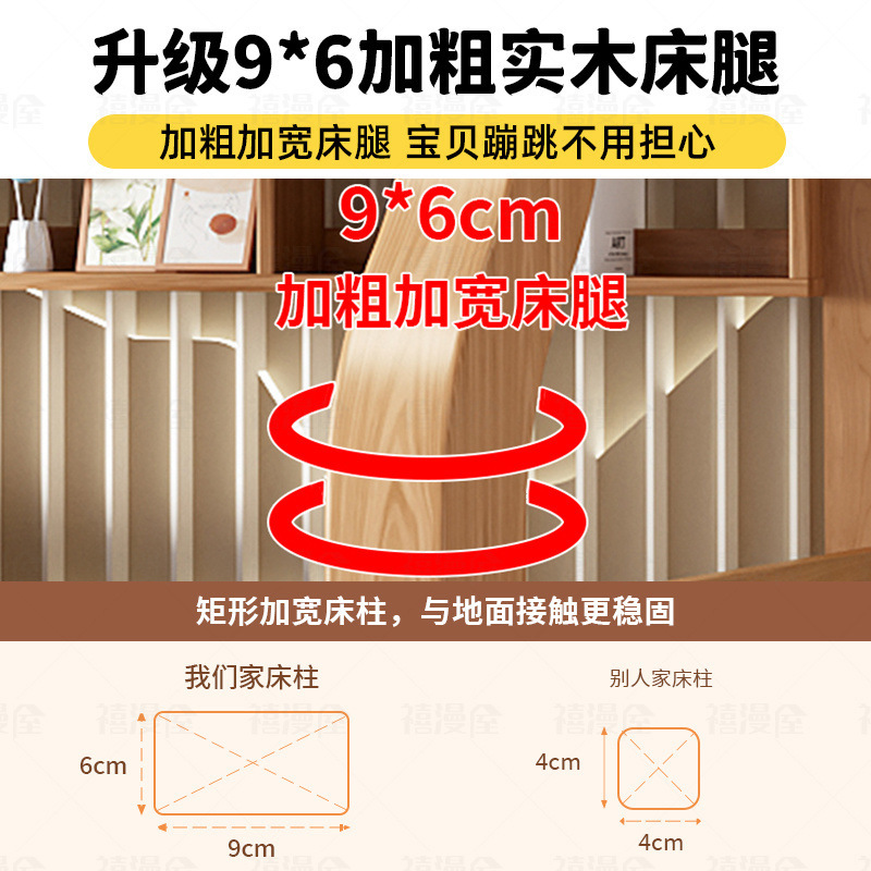 Ximanwu Solid Wood Children's Bunk Bed Thickened and Reinforced Double-Layer Bed for Small Spaces with Bookshelf Storage Loft Bed
