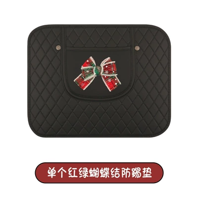 Christmas Style Fashionable Bowknot Car Seat Back Anti-Kick Pad, Car Seat Back Anti-Dirt Pad with Storage Strap (Chair back anti-kick pad) - quilted-black-red-and-green-bow