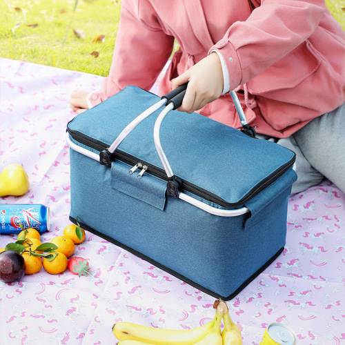 Outdoor Insulated Basket Aluminum Foil Thickened Picnic Basket Oxford Fabric Folding Picnic Bag Insulated Box Ice Bag Ice Basket Wholesale