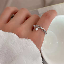 古猫宁 镶钻星星链条戒指女个性时髦感活口食指指环日韩送女朋友
