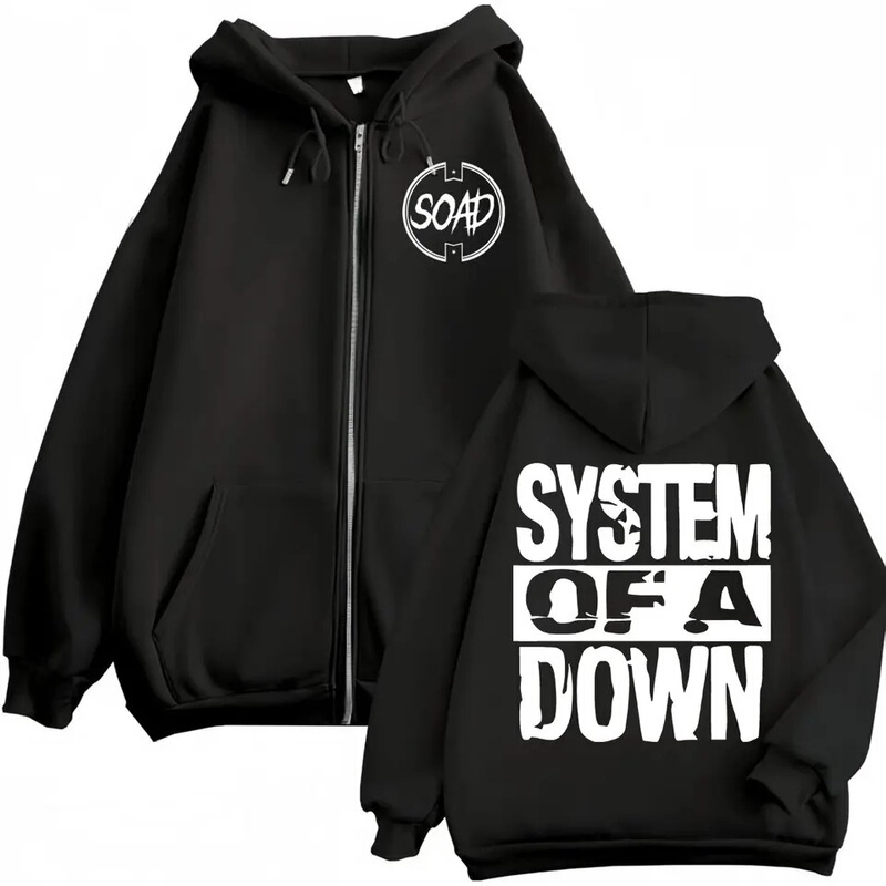 Rock Band System Down-Printed Zipper Sweatshirt High-Quality Fashion Zipper Pullover for Men and Women