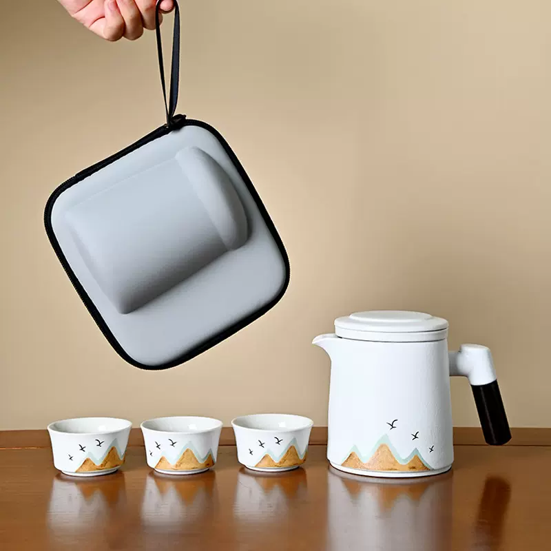 茶具套装快客杯旅行便携式户外陶瓷茶壶带盖过滤定制logo公司礼品