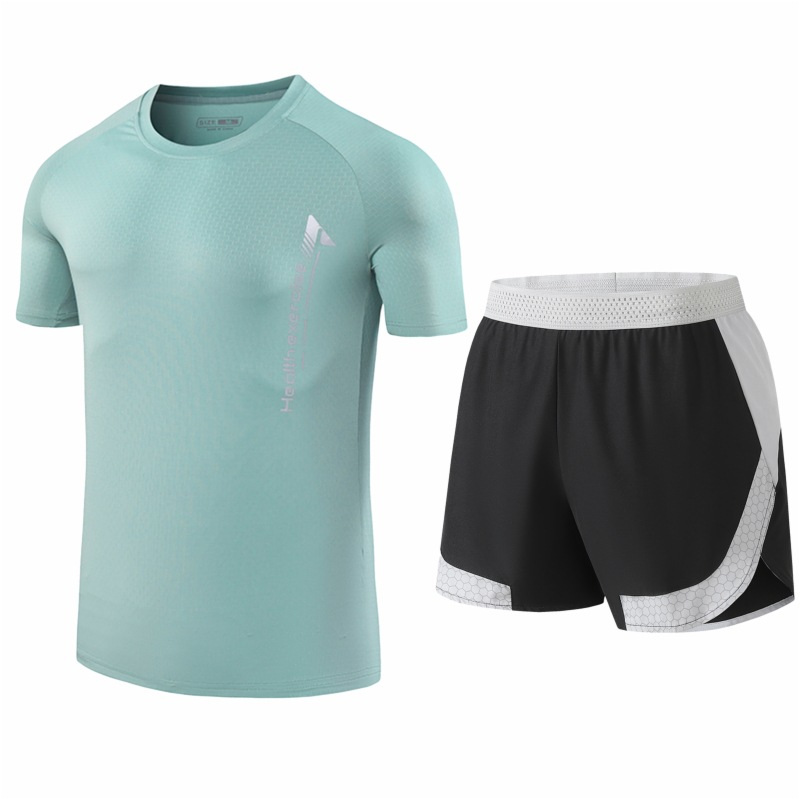 Traje deportivo de seda de hielo para hombres secado rápido transpirable verano delgado para correr manga corta para hombres suelta moda de tamaño grande