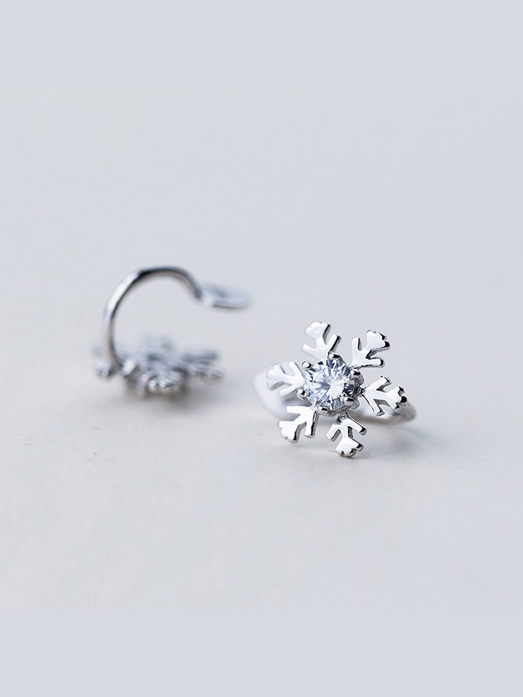 Corea del Sur pendientes simples temperamento femenino personalidad pendientes de moda pendientes del todo-fósforo 925 plata esterlina diamante copo de nieve clip de oreja sin