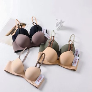 Cross-Border Intimates Factory Direct Sales Without Rims Push-Up Intimates to Hold Secondary Breasts Thickened Push-Up One-Piece Contrasting Color Bra