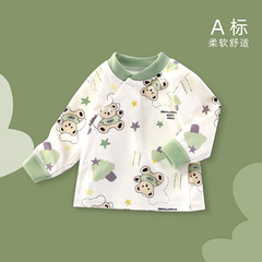 Baby boy and girl spring and autumn cartoon plush warm long-sleeved base garment innerwear long-sleeved single top home wear