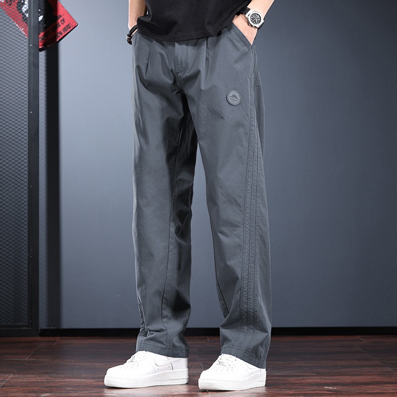 2025 Spring and Summer New Men's Cotton Straight Pants High-End Simple Breathable Casual Pants Loose Versatile Long Pants Trendy