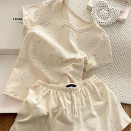 韩系甜美少女舒适小兔子睡衣女夏季新款短袖短裤家居服套装可外穿