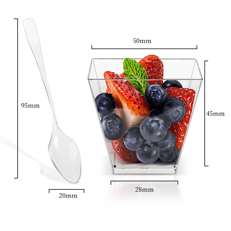 Taza cuadrada puntual Taza redonda Una variedad de tazas de postre Taza de pudín Taza de mousse Plato Cuchara de plástico desechable Amazon