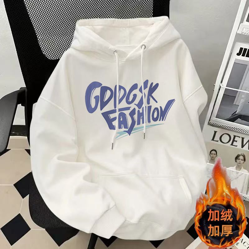 High Street Fleece-Lined Hooded Sweatshirt Autumn and Winter Ins Hong Kong Style Trendy Brand Fleece-Lined Loose Versatile Casual Jacket for Teenagers High Street Fleece-Lined Hooded Sweatshirt Autumn and Winter Ins Hong Kong Style Trendy Brand Fleece-Lined Loose Versatile Casual Jacket for Teenagers
