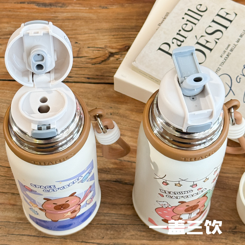 【一杯两用】可爱土拨鼠保温杯新款小众吸管杯子学生可倒水提绳杯|undefined