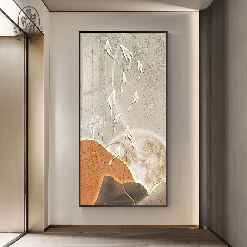 Pintura decorativa del pasillo del pasillo de nueve peces pintura colgante moderna simple pintura mural decorativa vertical de la puerta de la casa image 1