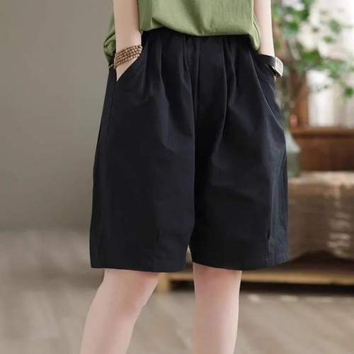 High-waist slimming cotton sports shorts for women's summer 2025 new style simple loose medium pants casual five-quarter wide-leg pants