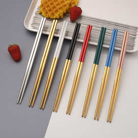 304不锈钢筷子创意防滑防烫公筷家用中式5双家庭装韩式方形中空筷