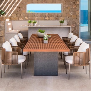 Outdoor Tables and Chairs, Courtyard Garden Model Room, Balcony Coffee Table, Long Table, Outdoor Leisure Waterproof Sun Protection Chair, Rattan Furniture