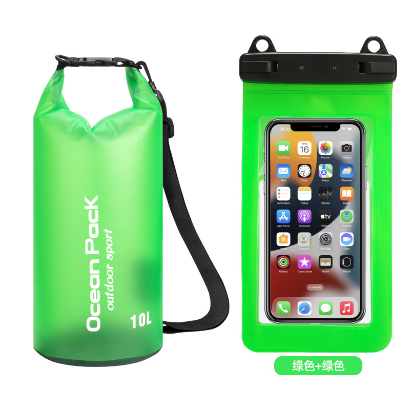 PVC防水桶+双挂钩磨砂半透PVC手机袋=绿色+绿色组合款