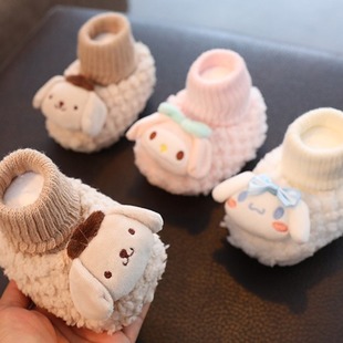 Baby shoes and socks in autumn and winter soft soles do not fall off 0-1 year old 6-12 months old boys and girls fleece-lined warm soft soles
