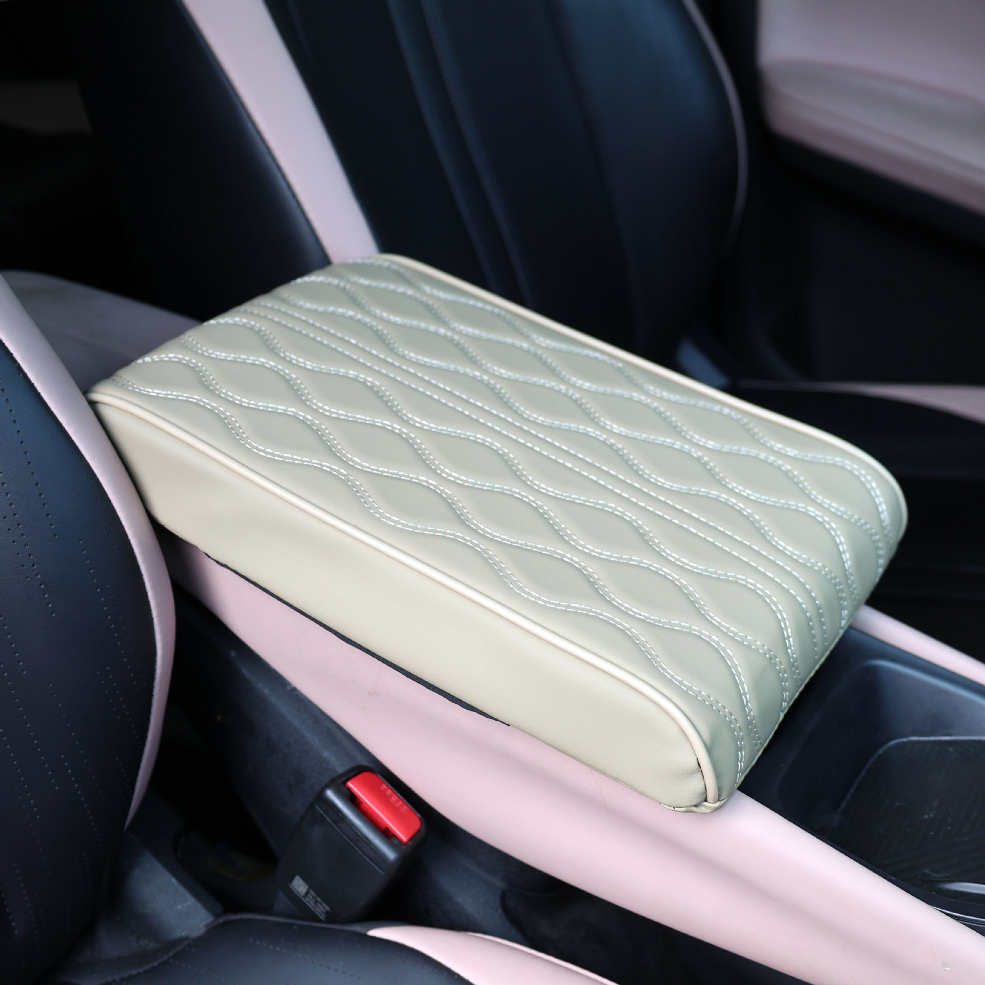 Universal Car Model Armrest Box Heightening Pad, New Style Water Ripple Nappa Leather Armrest Box Pad