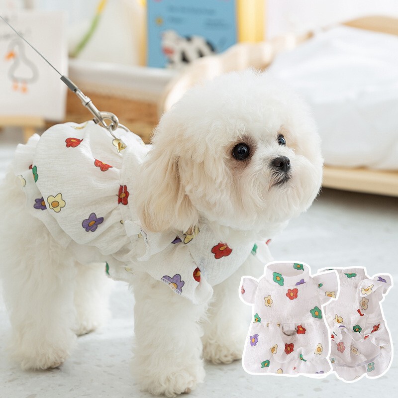 Summer Dog Clothes Thin Cute Printed dress Teddy Bixiong Small and Medium Dog Going Out Pet Cat Clothes