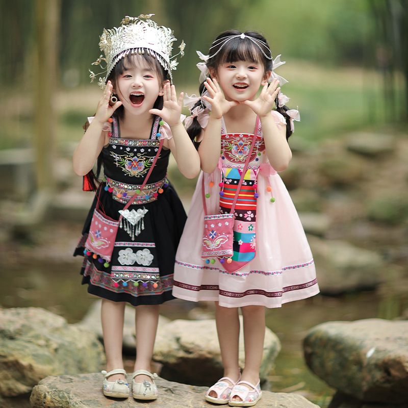 Summer Children's Costume Two-Piece Chinese Style Princess Dress for Girls, Hanfu Ancient Costume, Children's Ethnic Style Performance Costume Set, Wholesale