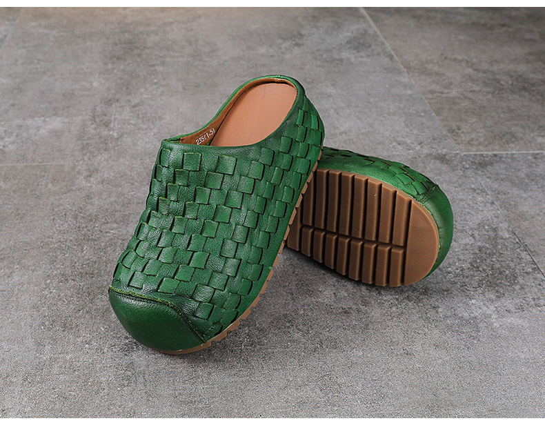 Sandal cao gót nữ da thật mũi nhọn đan thủ công, gót 9 cm — màu nâu chi tiết 11