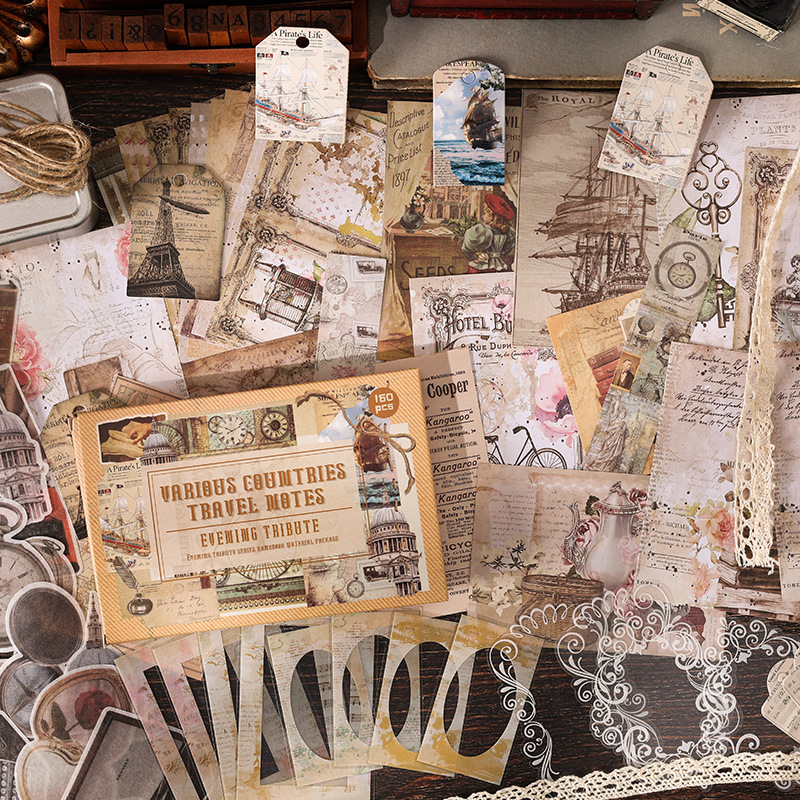 Anochecer serie de regalos American retro material decorativo papel DIY diario nota Collage tarjeta papel de Nota No adhesivo