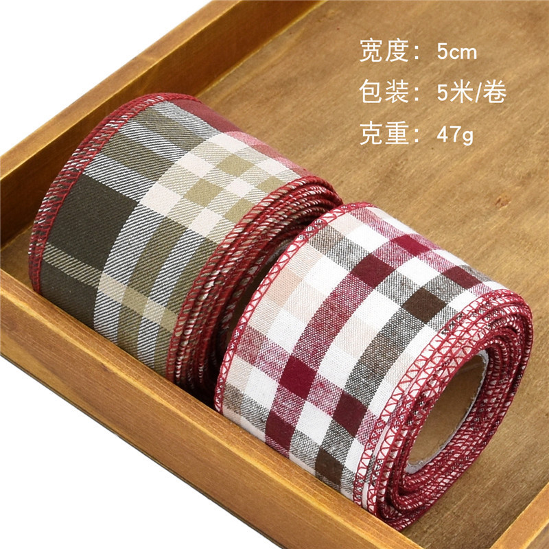 Tela de borde de copia de algodón de Venta caliente transfronteriza con accesorios de decoración de ropa de tocado de 5cm cinta de tela a cuadros clásica 5 M
