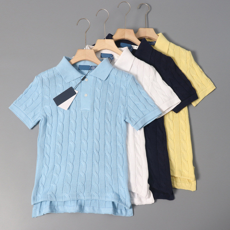 New American 2025 Cotton Thick Needle Twister Fine Embroidered Polo Neck Slim-fit Short-sleeved Sweater