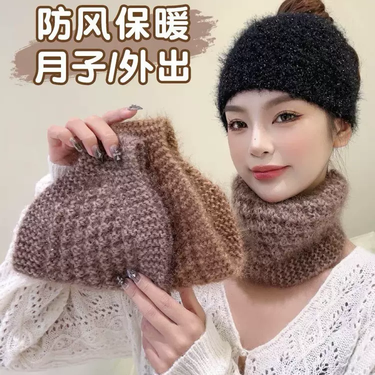 新款秋冬保暖针织发带松鼠绒发饰宽边头巾护耳朵保暖发带头套防风
