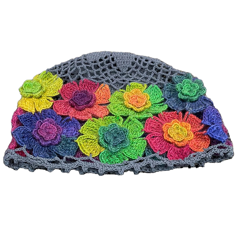 钩编毛线帽子女四季百搭棉线镂空拼花渔夫帽时尚休闲可爱手钩帽